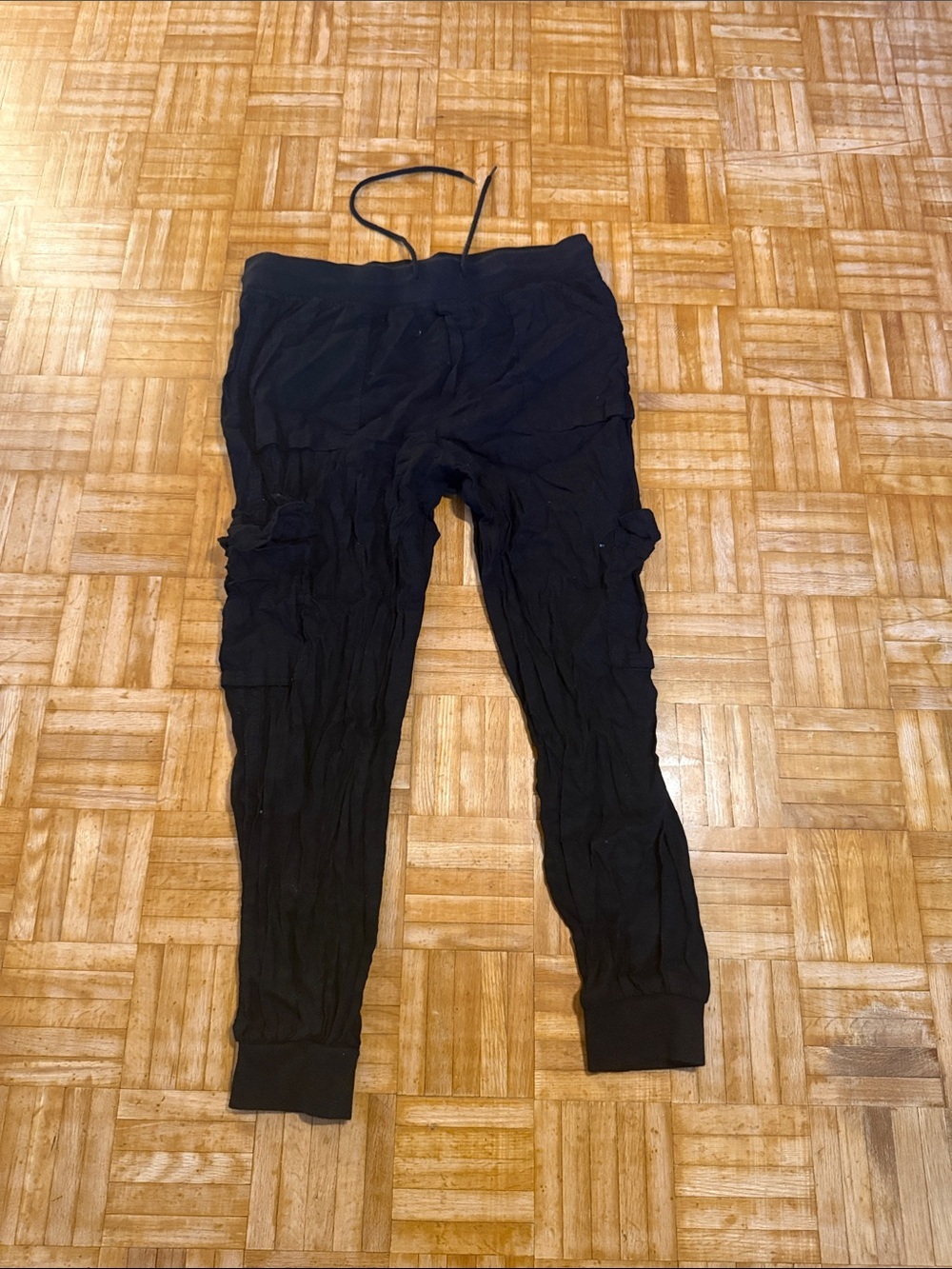 Garage Black Linen Cargo Jogger Pants with Drawstring